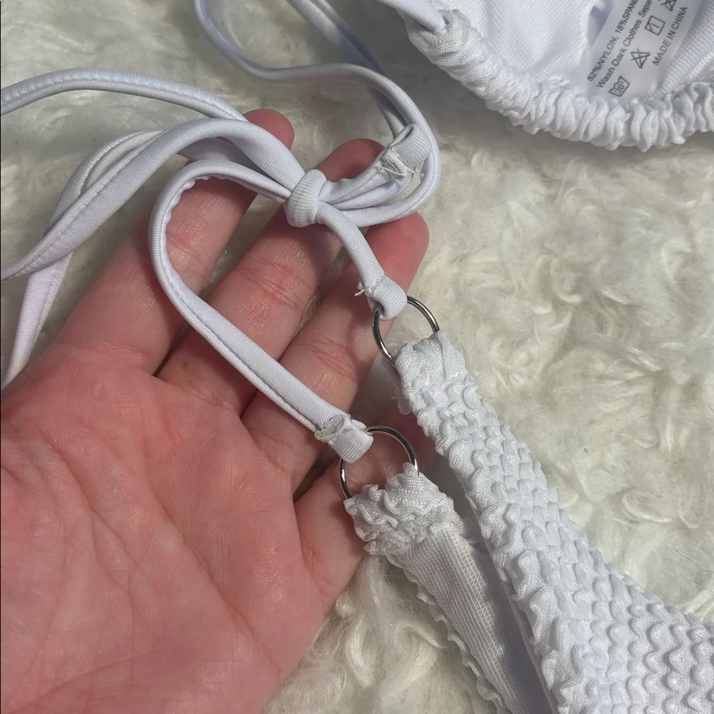 NWT Hisaguhe White Textured Triangle Bikini Wrap Around Set Size S